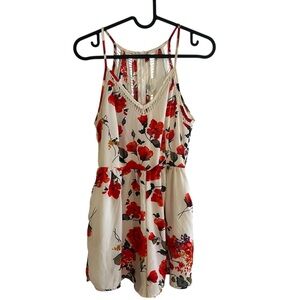 2/$15 Sienna Sky XS Floral Romper White Red Sleeveless zipper